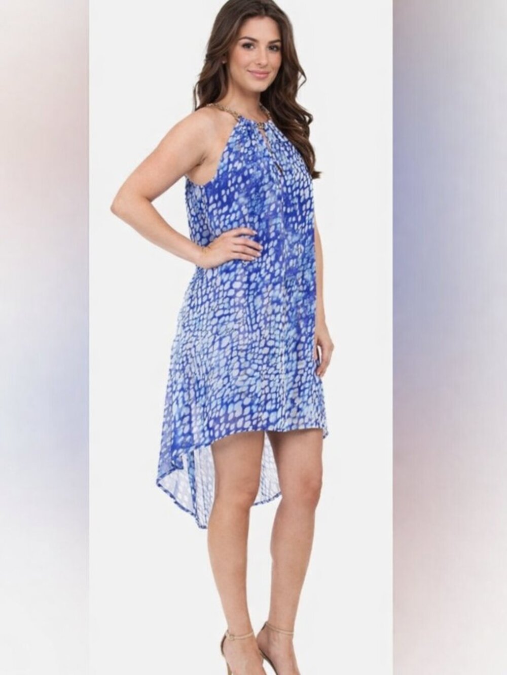 MICHAEL KORS Chain Halter High-Low Hem Dress